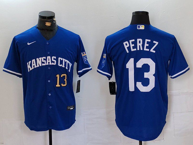 Men Kansas City Royals #13 Perez Blue Game 2024 Nike MLB Jersey style 2